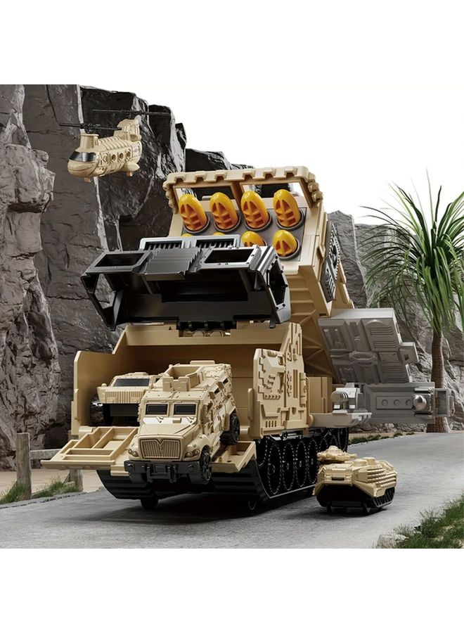 Tank Playset DIY Assembly Vehicle Toys With Missile Launcher Helicopter Figures - Image 3